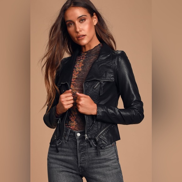 NWOT. Up On A Tuesday Black Vegan Leather Jacket - Picture 5 of 8
